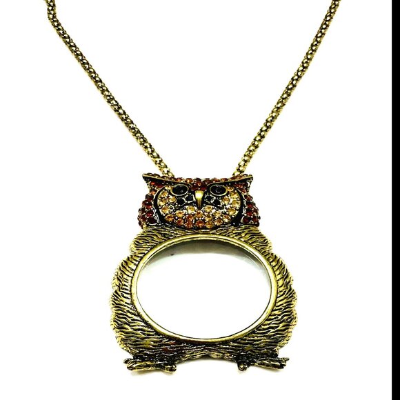 IRIS APFEL SYLE OWL PENDANT W/MAGNIFYING GLASS CENTER GOLD TONE CHAIN NE… - Picture 6 of 6